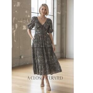 Anna Cate Arie Floral Cotton Midi Dress XS Brown NEW